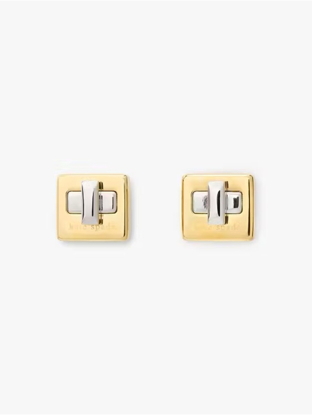 ♠️Kate Spade New York Phoebe Turnlock Stud Earrings Yellow Gold / Silver NEW NWT
